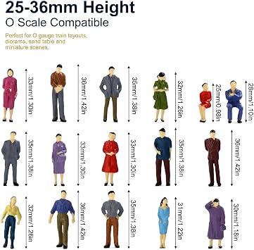 P50 Model Trains Architectural 1:50 O Scale Painted Figures O Gauge Sitting and Standing People for Miniature Scenes New (50PCS)