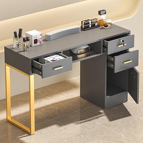 Mesa de Manicura para Uñas, Escritorio para Técnica de Uñas, Estación de Manicura para Salón/Hogar, con Cojín para la Muñeca, Gabinete