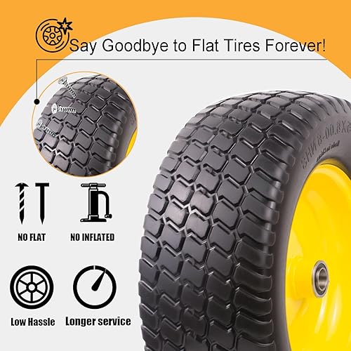 Miniatura 6 de Neumáticos de cortacésped de 15 x 6.00-6 nhs sin planos, cubo centrado de 3 pulgadas, rodamientos de precisión de 34 pulgadas y 58 pulgadas, bujes