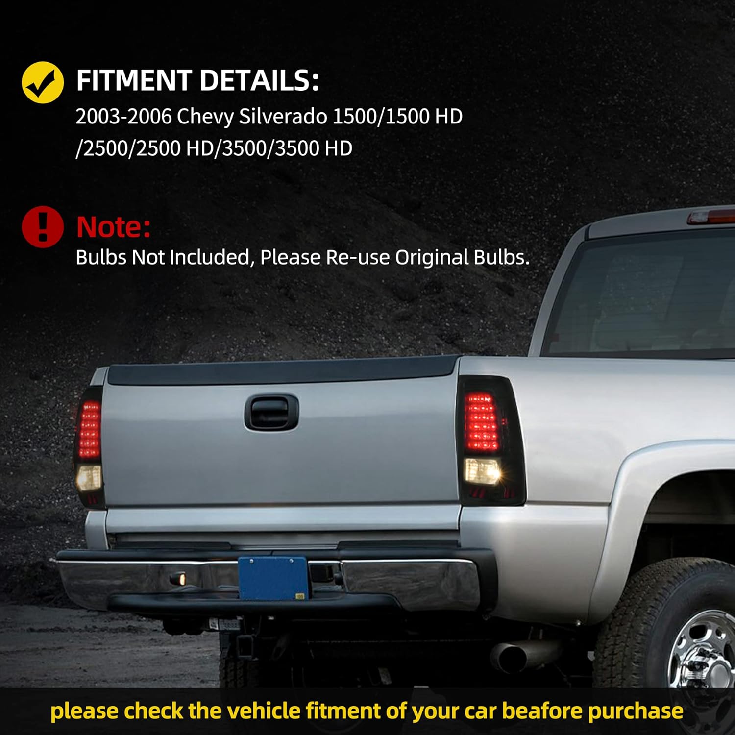 DWVO Tail Light Assembly Compatible with 2003-2006 Chevy Silverado 1500/1500HD/2500/2500HD/3500, 2007 Chevy Silverado Classic, 1999-2002 GMC Sierra 1500/2500/3500 Tail Lights Replacement Tail Lamps