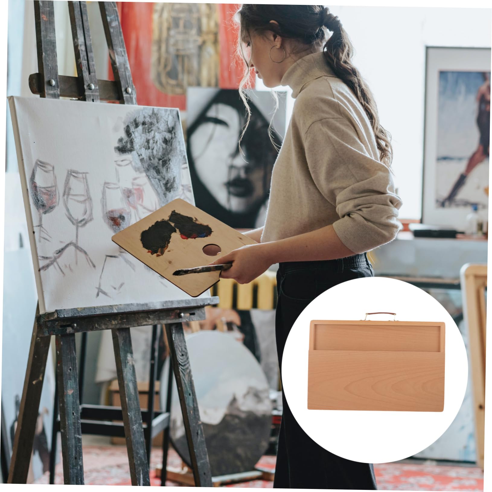 Tavola da Disegno Portatile Marrone in Legno e Cuoio con Ampia Superficie Liscia per Pittura Outdoor e Schizzi Artistici