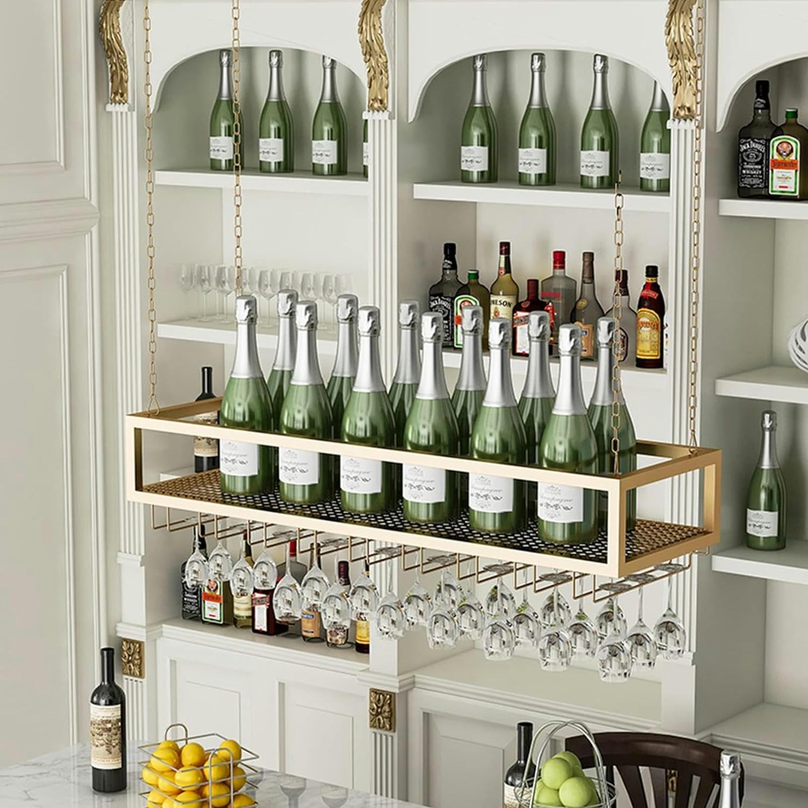 Portabottiglie da soffitto in metallo, salvaspazio, per casa, bar e cucina, nizer galleggiante per gli amanti del vino, 120 x 25 x 20 cm, perfetto per i rifugiati