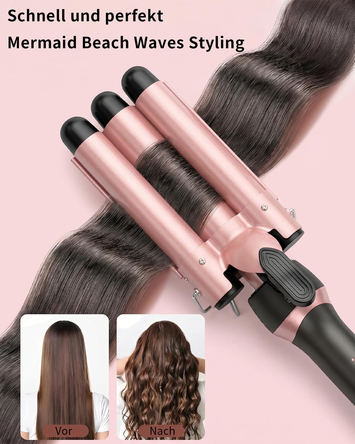 5 in 1 Lockenstab Set mit 3-Barrel Crimper, Austauschbare Keramikaufsätze Schnelles Aufheizen Dual-Spannung für alle Haartypen Locken & Blowout, Haarstyling Geschenk für Frauen