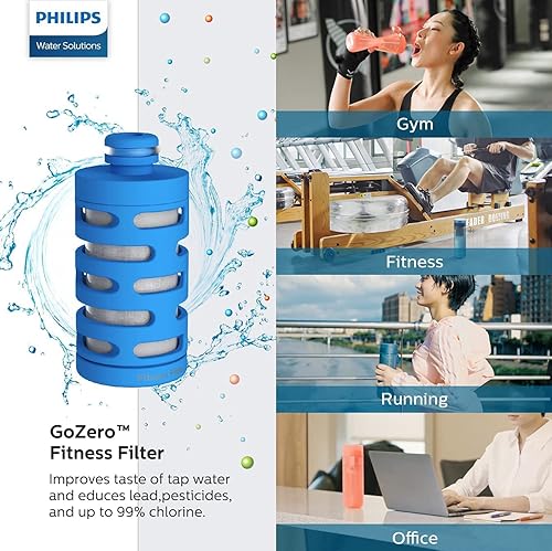 Miniatura 5 de Philips Water GoZero Active BPA-Free Water Bottle with Fitness Tap Water Filter Sport Squeeze Water Bottle Lightweight 20 oz with Fitness Filter Blue