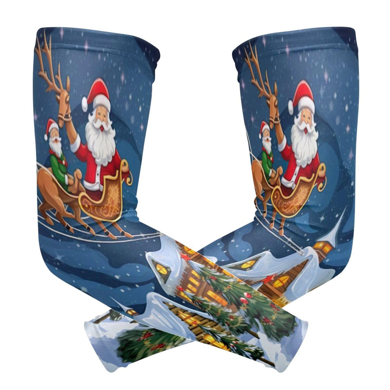 SKYSHU Christmas Village 1 Pair UV Sun Protection Arm Sleeves for Men Women Teenager, Tattoo Cover Up, Cooling Sports Compression Arm Sleeve for Basketball Football Golf