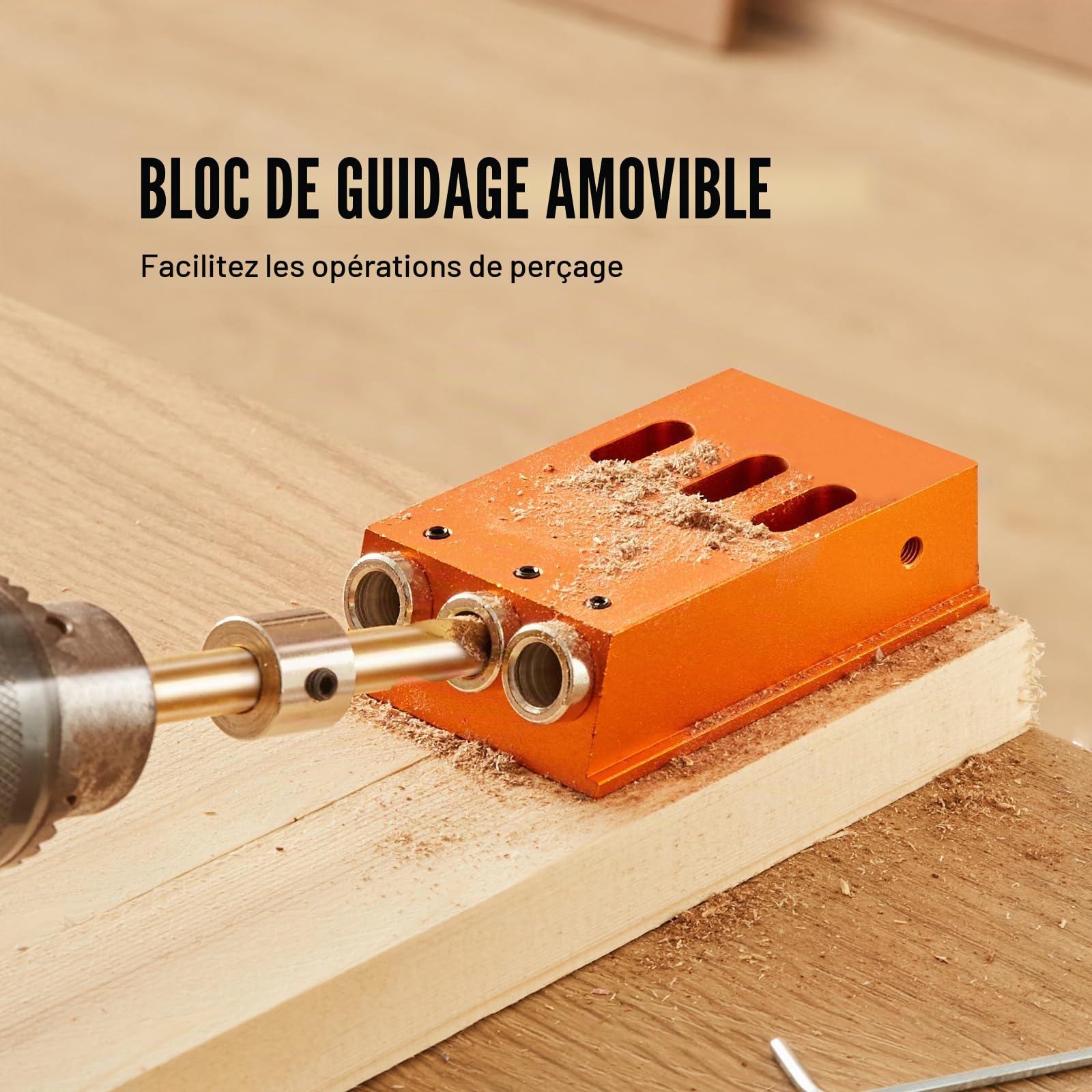 VEVOR Kit de Gabarit de Trou de Poche Profondeur Réglable 12,7-38,1 mm Système de Trou de Poche en Alliage d'Aluminium Gabarit de Perçage Oblique Kit Complet pour Travaux de Menuiserie Meuble en Bois