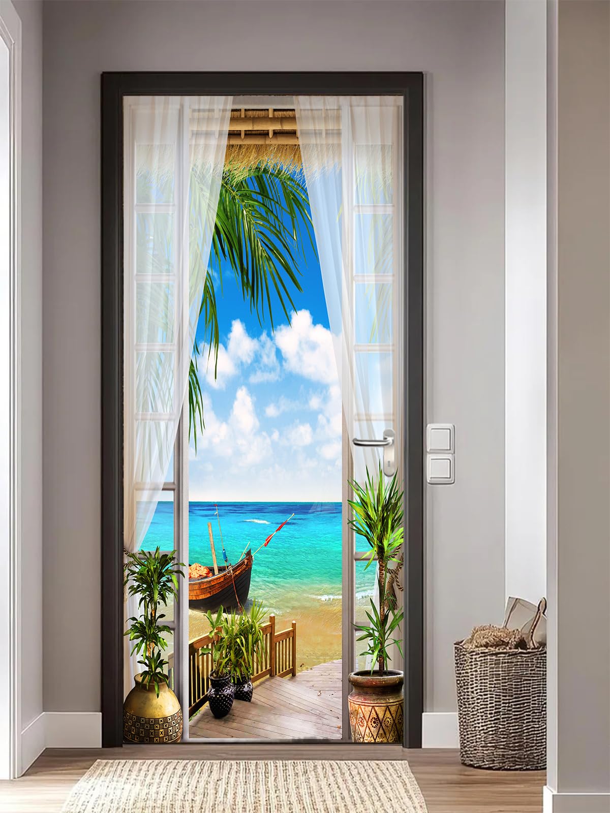 FLFK 3D Vista mare Autoadesiva Adesivo per porta 77x200cm(Set di 2 fogli)-Murale Foto Adesivo da parete decalcomania Salotto Camera da letto arredamento