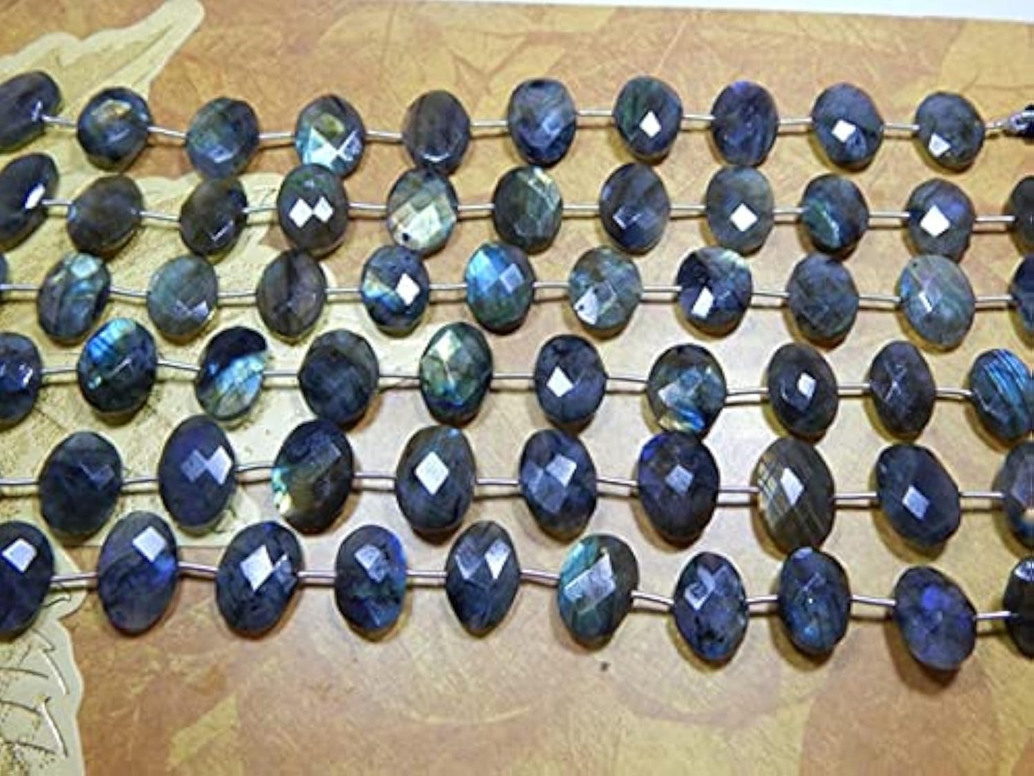 Perles de labradorite facettées ovales 10x15mm, pierre naturelle pour création de collier