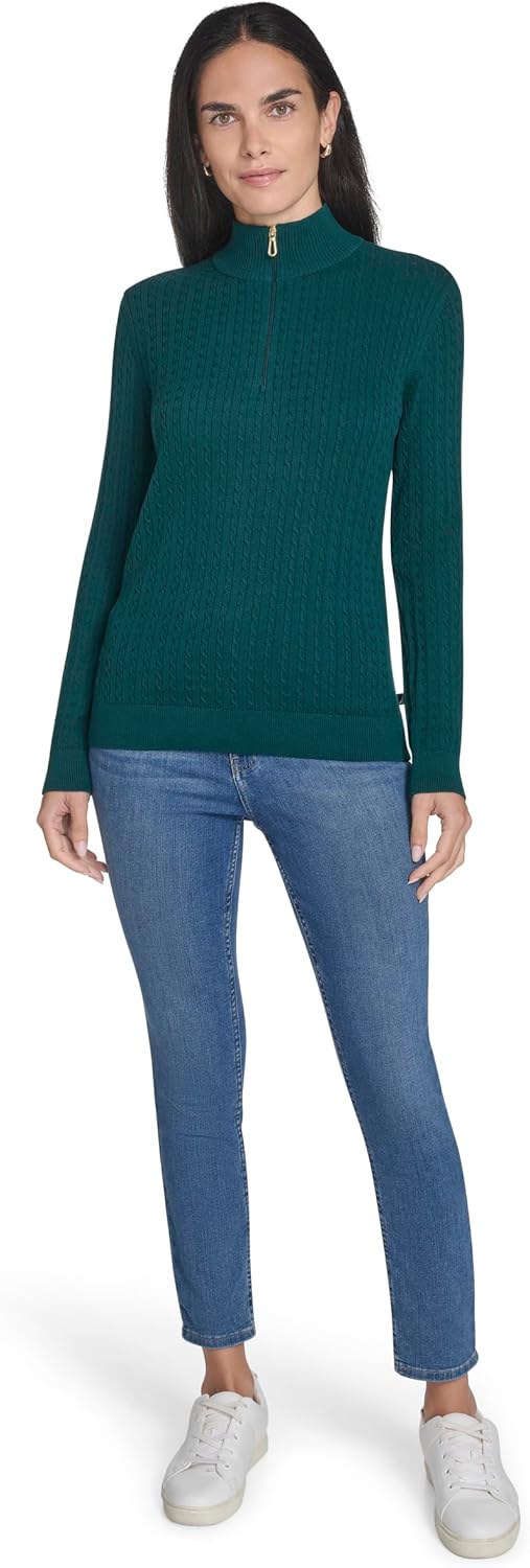 Nautica Womens 1/4 Zip Mockneck Cable Sweater - Image 2