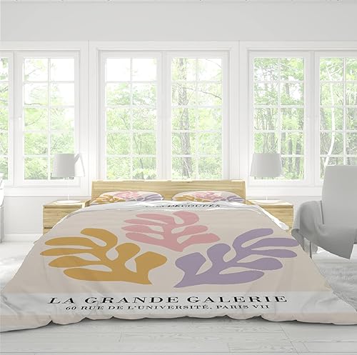Miniatura 3 de 3 piezas Funda nórdica Amarillo Rosa Púrpura Hojas abstractas Funda de edredón con cierre de cremallera y lazos de esquina Matisse Juego de ropa de