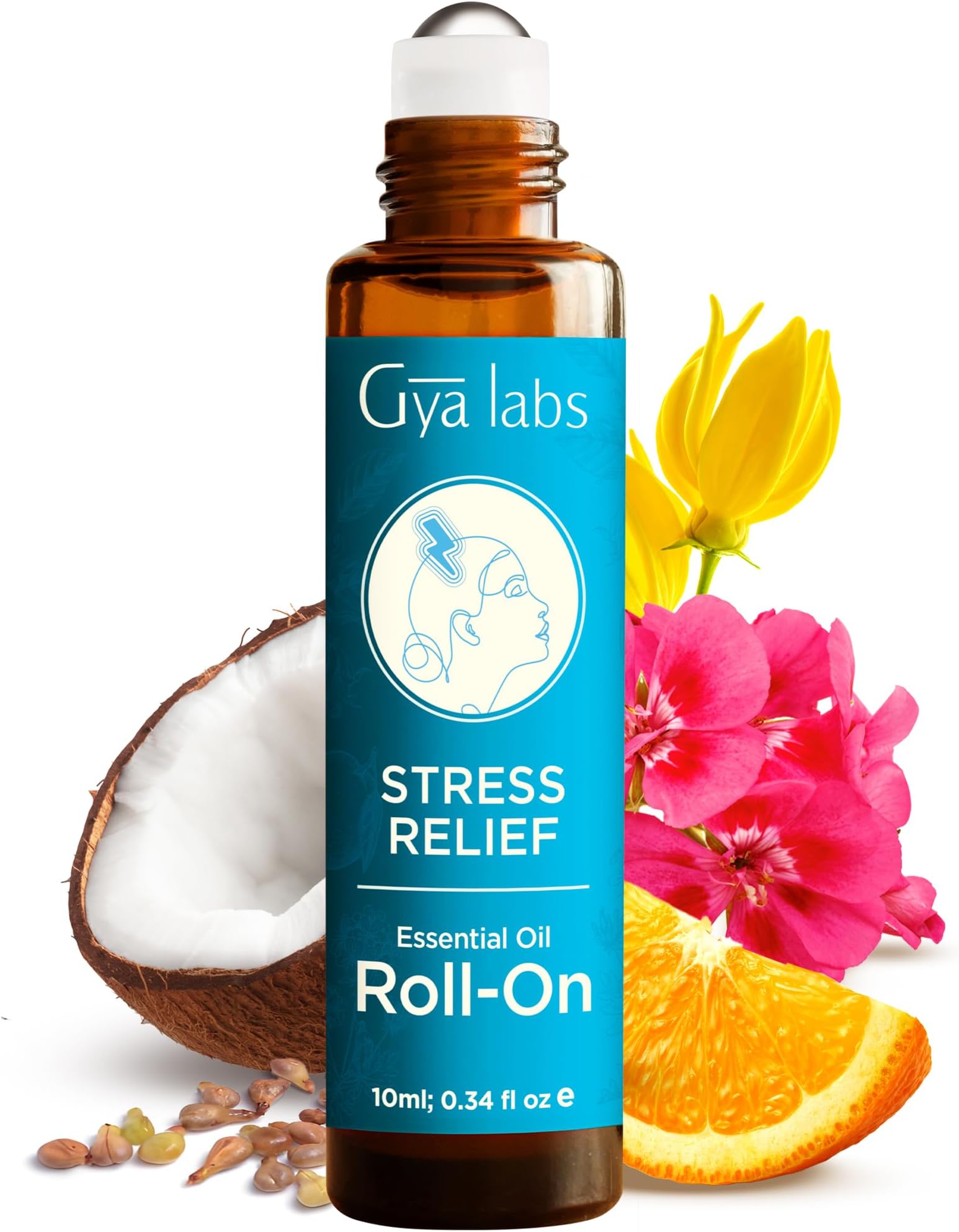 Gya Labs Stress Relief Essential Oil Roll On - 0.34 Fl Oz - Travel Size Roller for Camping, Skin, Aromatherapy Relief, Convenience