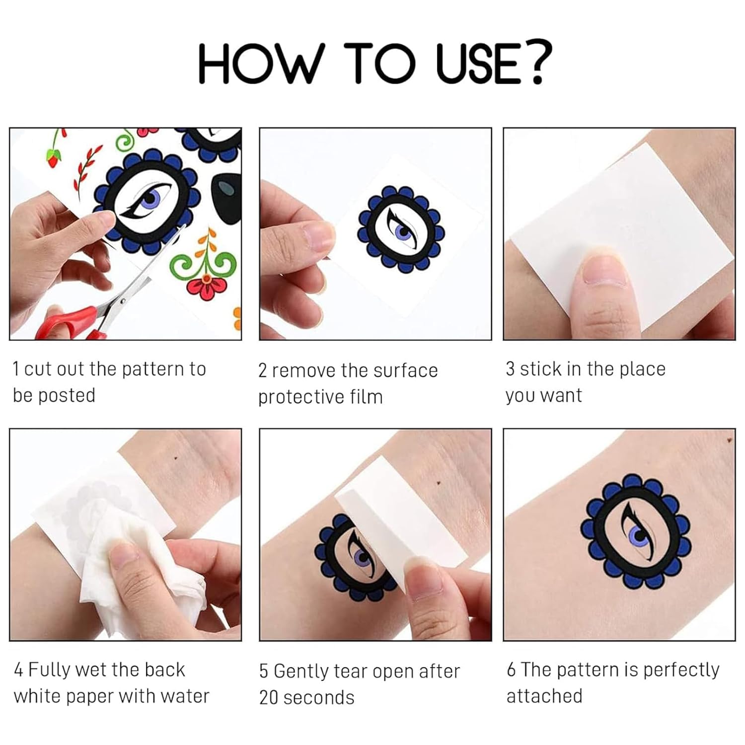 Day of the Dead Face Tattoos 10 Pack Halloween Temporary Face Tattoos Sugar Skull Face Tattoo for Adult Halloween Party - Image 7