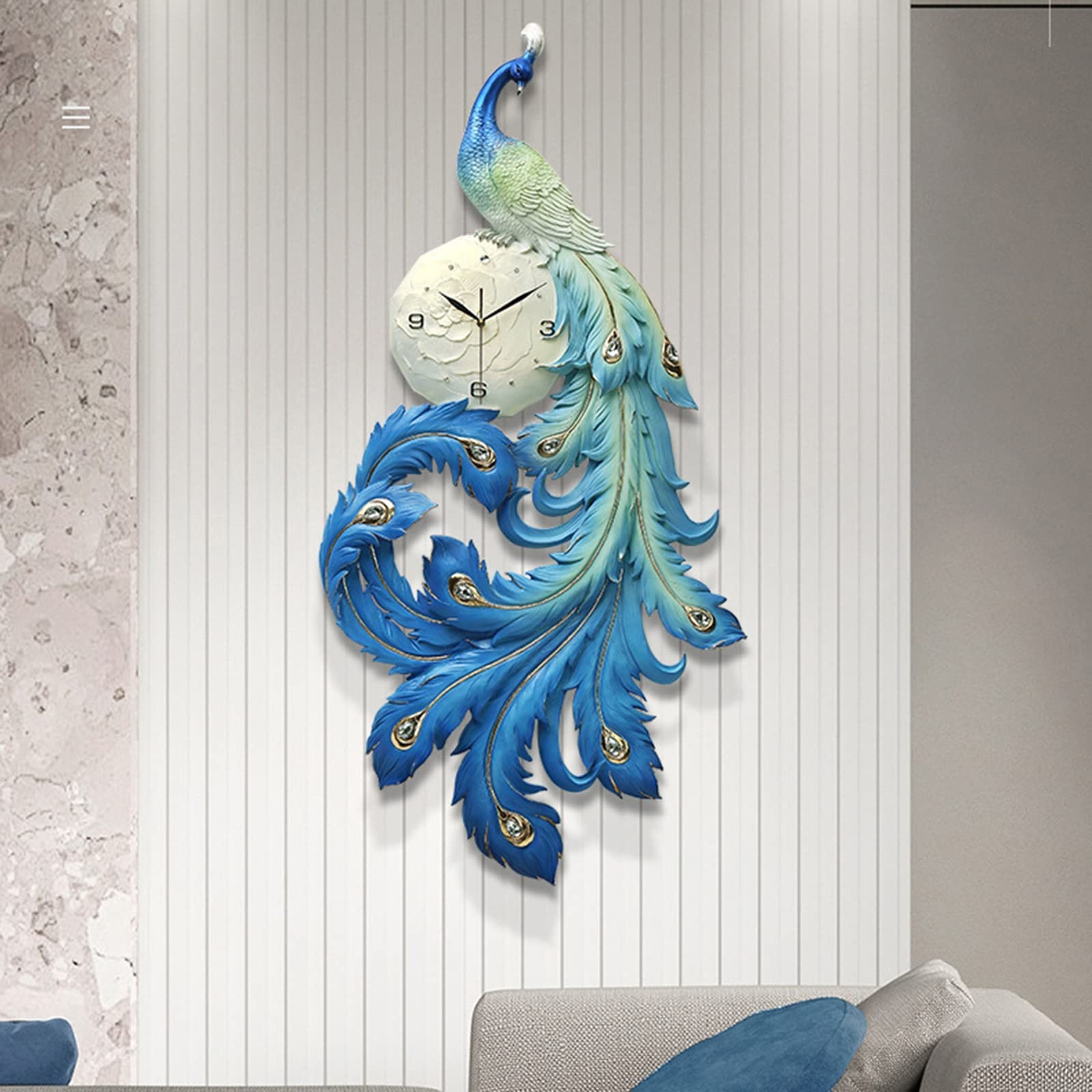Kreatywny Cichy Zegar Ścienny Do Salonu, Sypialni, Biura, Wiszący Na Ścianie, Nowoczesny Metalowy Zegar Ścienny 3D Z Pawiem, 90 * 46 Cm,130 * 69cm
