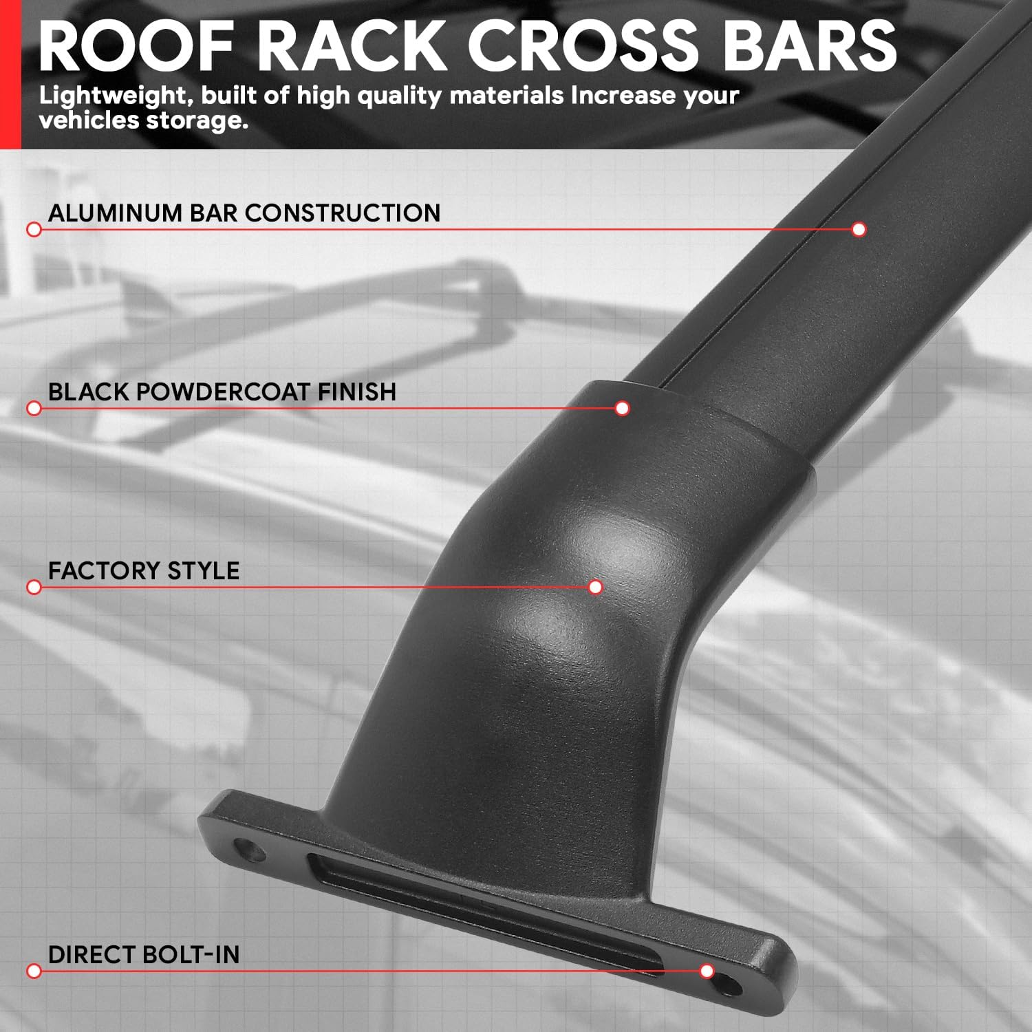 DNA MOTORING Front, Rear Pair of Roof Rack Cross Bars Compatible with Kicks 2017-2024, Fits Vehicles with OEM Roof Rails Only, RR-NKIK17