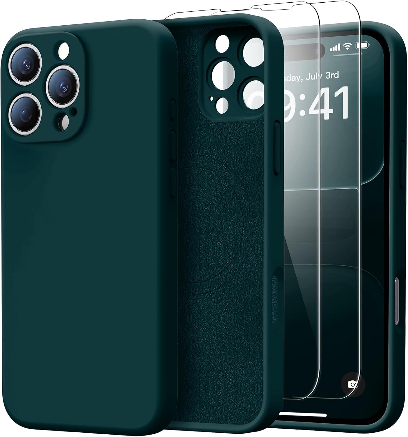 for iphone 16 pro max case with 2 screen protectors - compatible with magsafe - upgraded camera protection - liquid silicone protective phone case 6.9" for men, women,girls - pine green