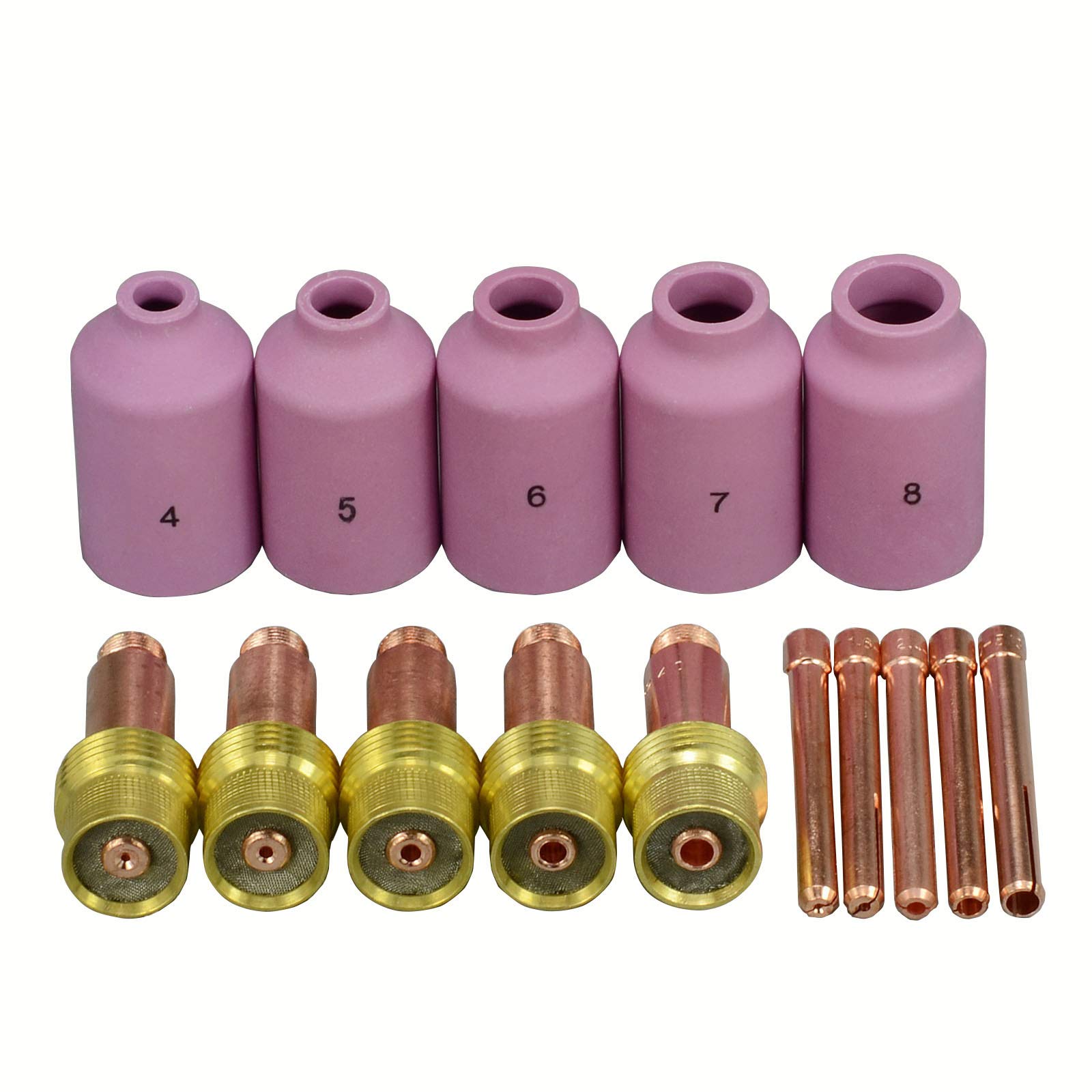 Kit 43 Pcs Corps Collet + Buses Céramique + Lentilles Gaz TIG – 54N14-18 & 45V Série Pour Torche WP-17/18/26