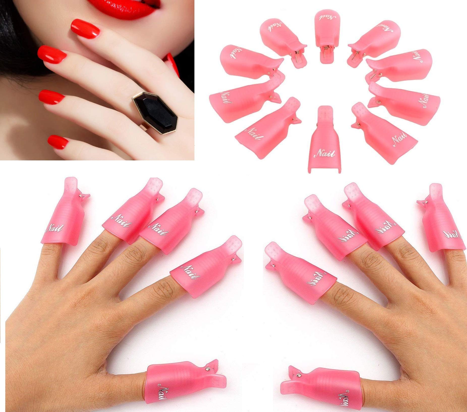 10 Pcs/Lot Reusable Plastic Toenail Art Soak Off Cap Clips UV Gel Polish Remover Wrap Toenail Tools Cleaner Soakers Set for Toenails