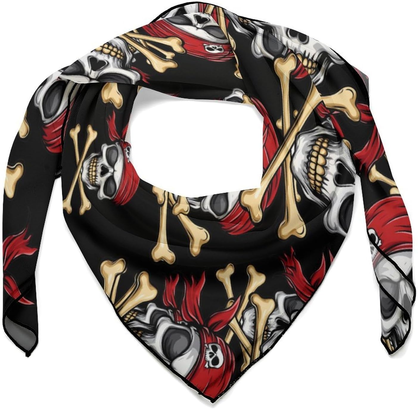 Jolly Roger Skull Bandana Fashion Head Scarf Square Silk Scarf Print Neck Hair Scarfs for Women Men Gifts