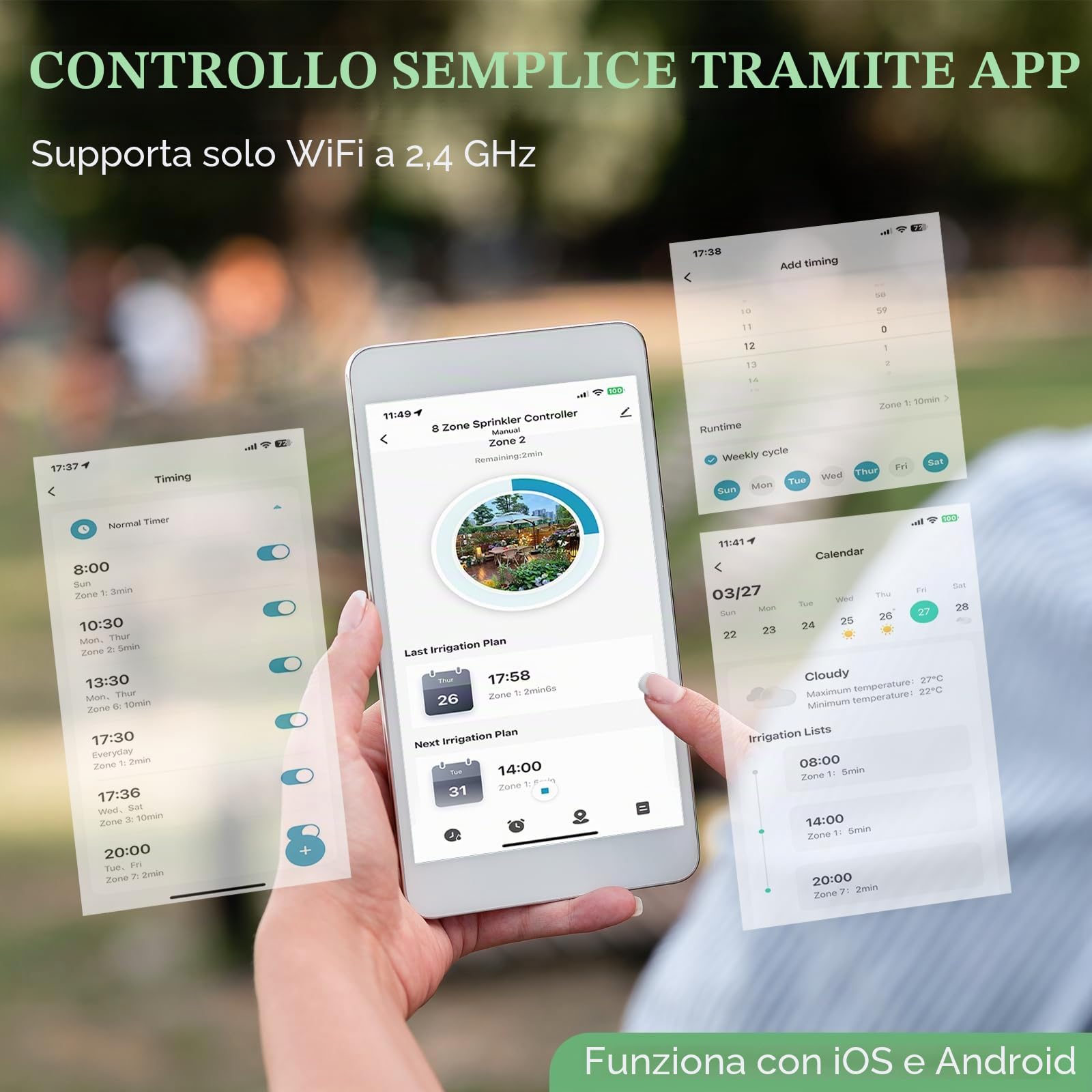 Controller Irrigazione 8 Zone, Controller Irrigazione WiFi con Controllo APP, Intelligenza Meteo Locale, Ritardo Pioggia, Installazione DIY Semplice, Timer Irrigazione per Giardino (8 Zone)