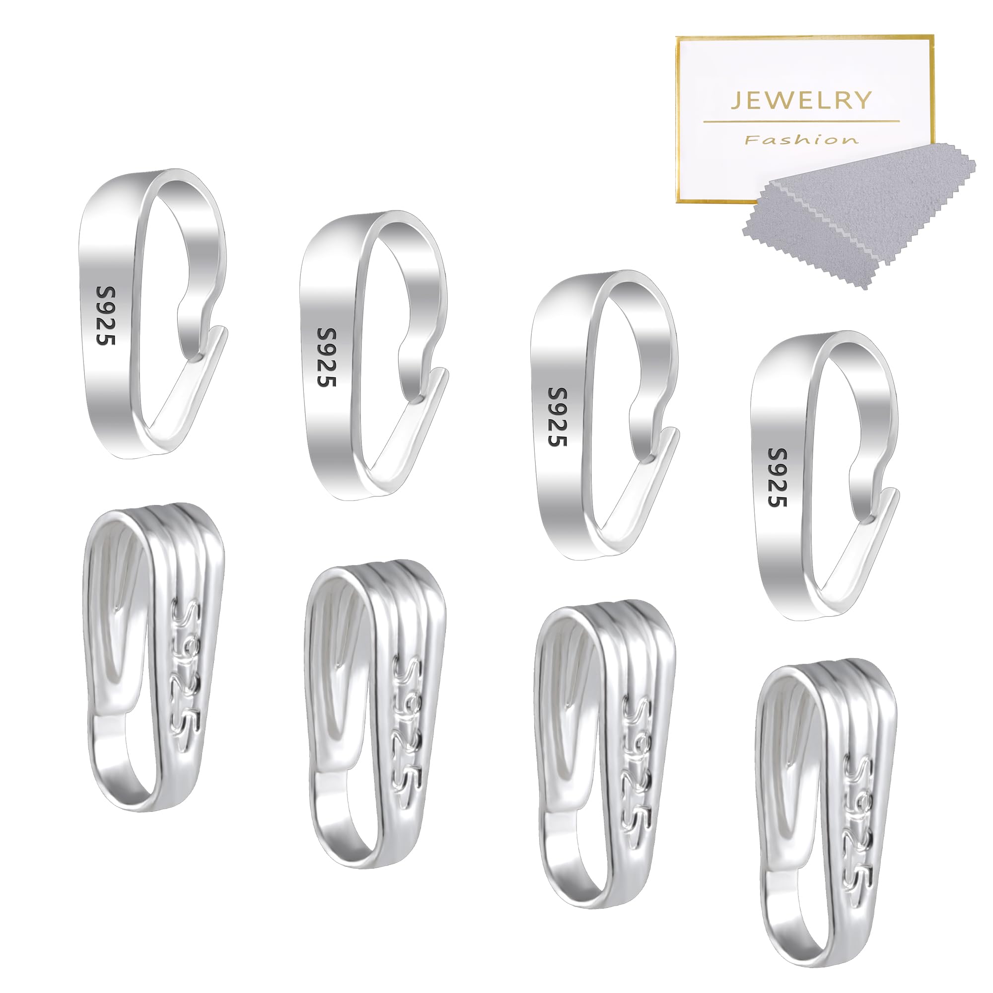 COZLANE925 Sterling Silver Necklace Pendant Clasp, 8 Pcs Bulk Necklace Pendant Pinch Bail Jewelry Clasps Bracelet Charms Pendant Connector Sterling Silver Findings Pinch Clips Snap Bails for Jewelry Making