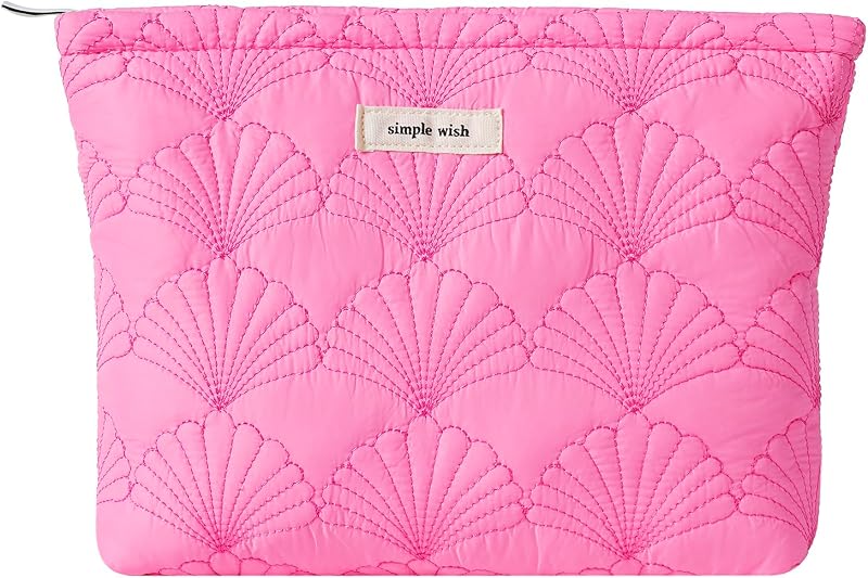 Necessaire de maquiagem acolchoada RSRSLEII com estampa de concha, Hot Pink