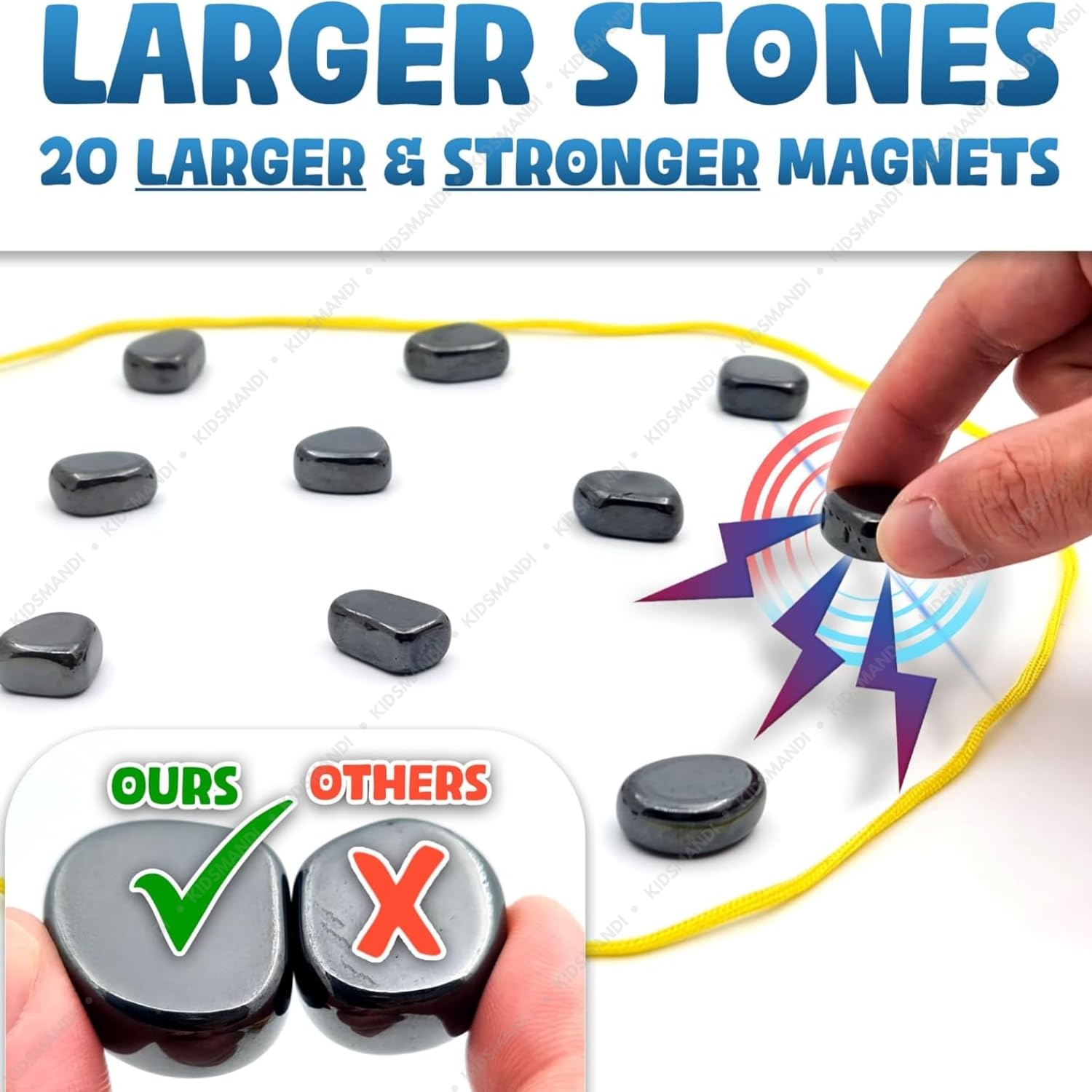 Kids Mandi® MAGfun Magnetic Game for Kids - Sizzle Magnet Stone Board Game, Kluster & Magna Duel Style Educational Toy , Indoor Magnetic Blocks & Balls Fun for Boys & Girls, Magnetic Rope Play Set 4