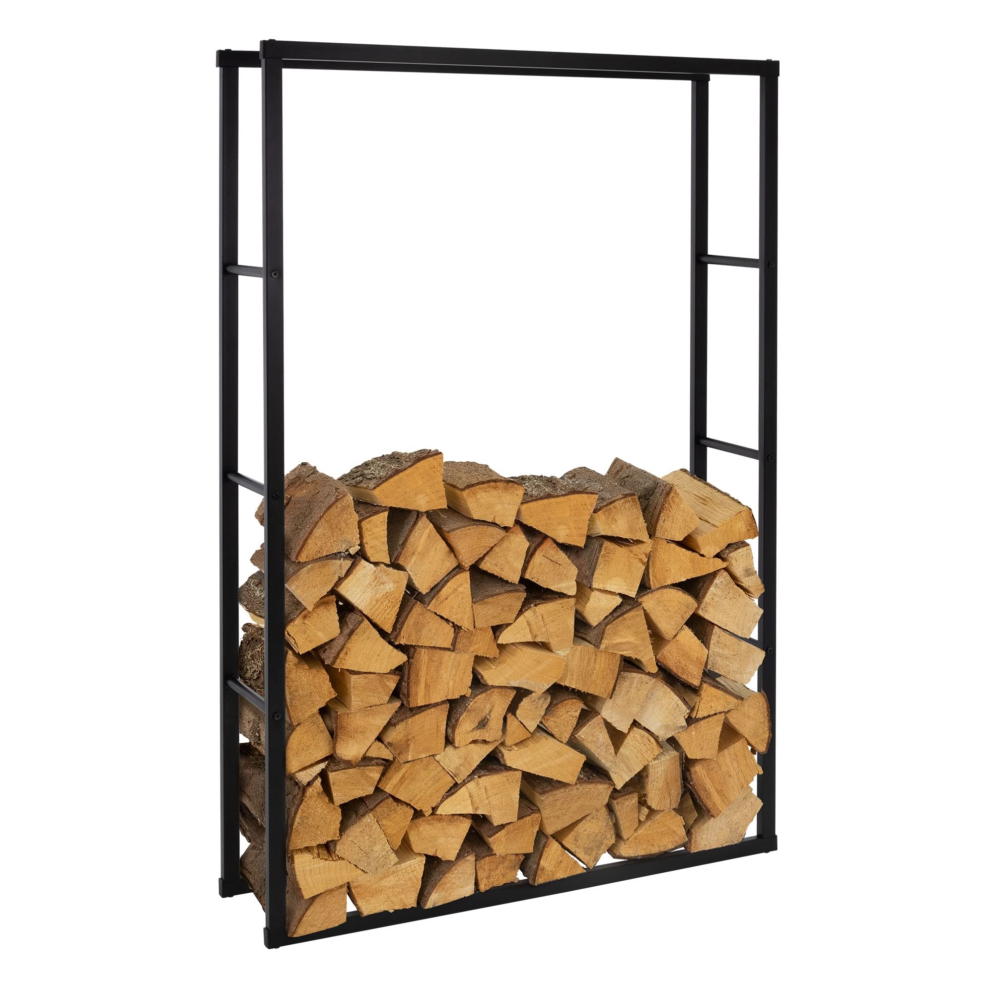 ML-Design Estanteria Metálica para Leña 100 x 150 x 25 cm Soporte Organizador de Madera para Interior o Exterior, Leñero Negro Moderno Junto a Chimenea/Fogata Estructura de Acero para Apilar Troncos