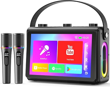 Karaoke Machine for Adults, Built-in 10.1" HD Lyrics Screen, Supports WiFi Bluetooth HDMI USB and TF, Portable Karaoke Player with 2 Wireless Microphones for Home Party Family Gathering