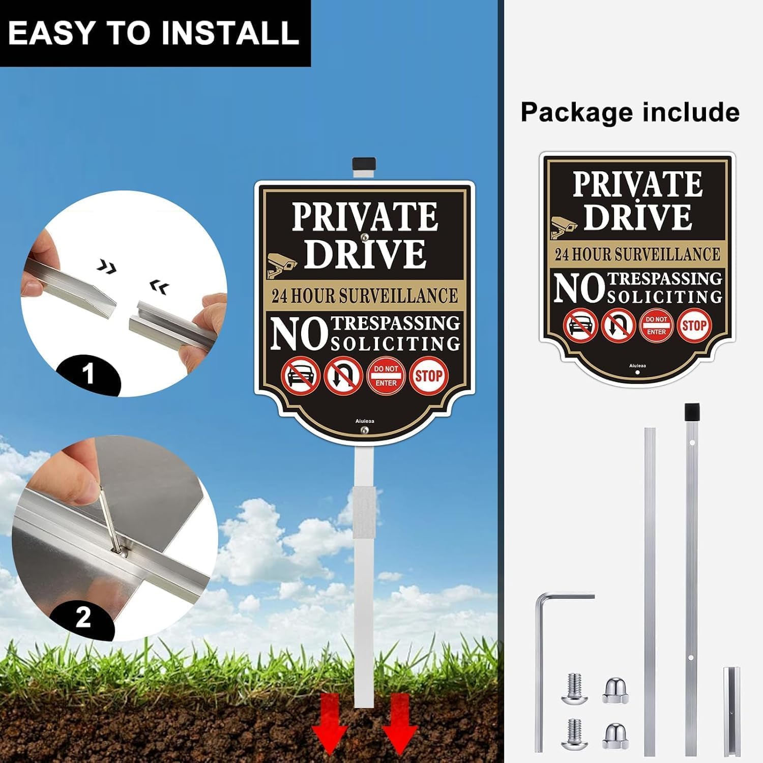 3 Pack Private Driveway Sign Do Not Enter Sign with Stake, No Trespassing Soliciting Sign, No Parking No Turn Around Sign,Private Road, Easy to Install
