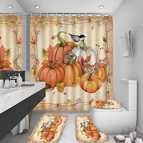 Miniatura 10 de FZDHHY Juego de cortinas de ducha de mediados de siglo con alfombras, decoración abstracta de baño, impermeable, cortina de ducha para baño con