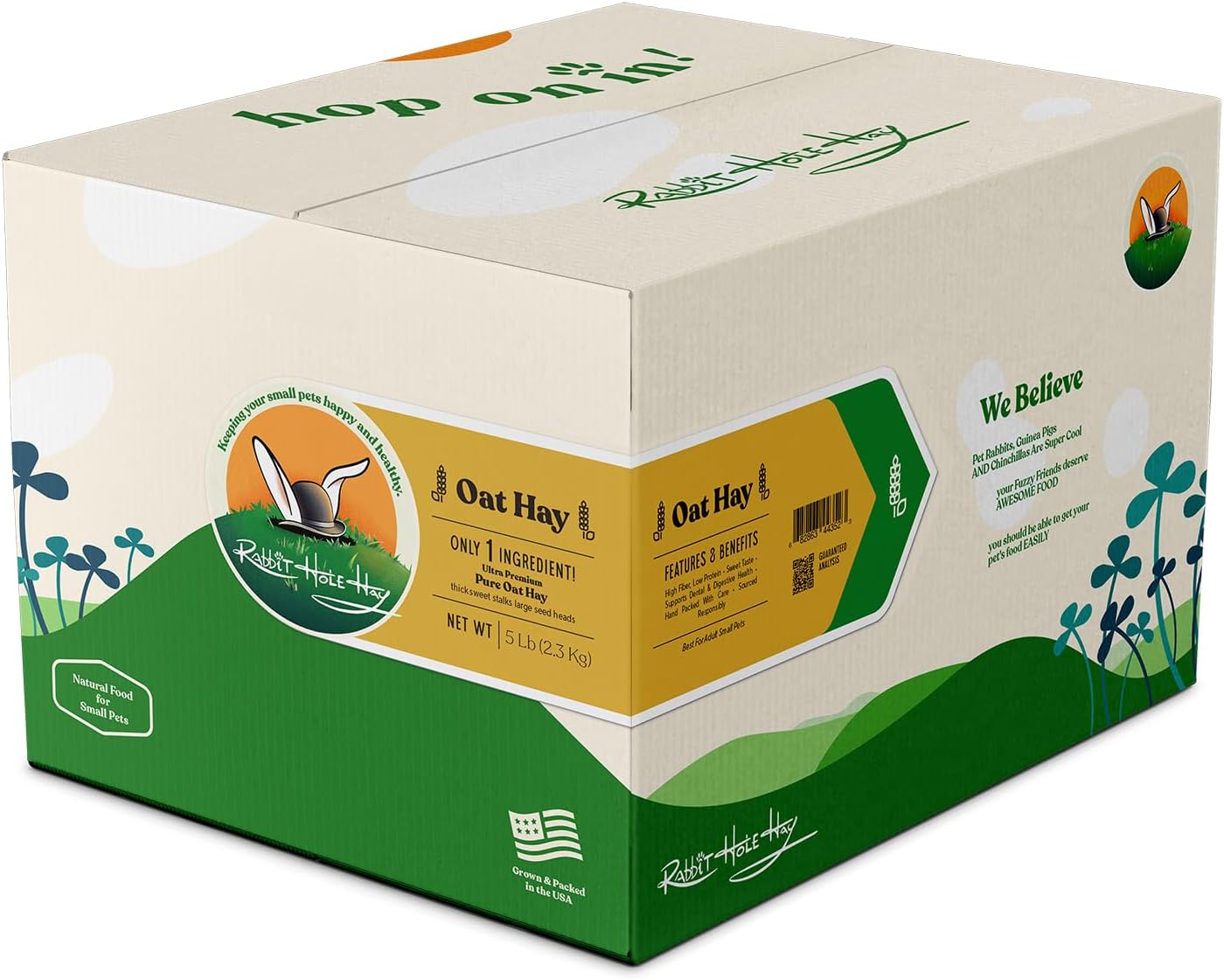 Rabbit Hole Hay - Ultra Premium Oat Hay for Small Pets - 5 lb Box - Premium Hay