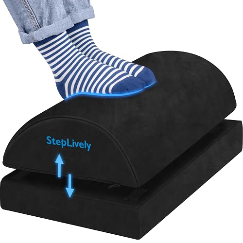 Foot Rest for Under Desk at Work, 2 Heights Foot Stool, Black, X-Large | Comfortable Office Desk Accessories with 2 Adjustable Heights, Washable Cover, Footrest for Office, Home and Car Foot Support - Black - X-Large