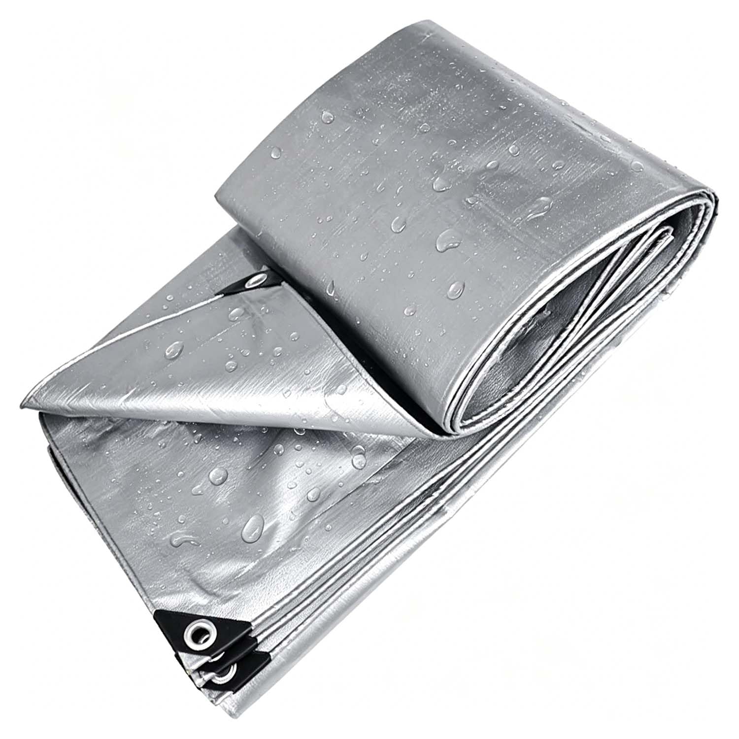 Ffsaacol Tarps Heavy Duty Waterproof, Heavy Duty Polyethylene Tarpaulin with Grommets and Reinforced Edges, Tarp Cover Reinforced Corner, for Camping, Tent, Car Silver, 3x3/10x10ft