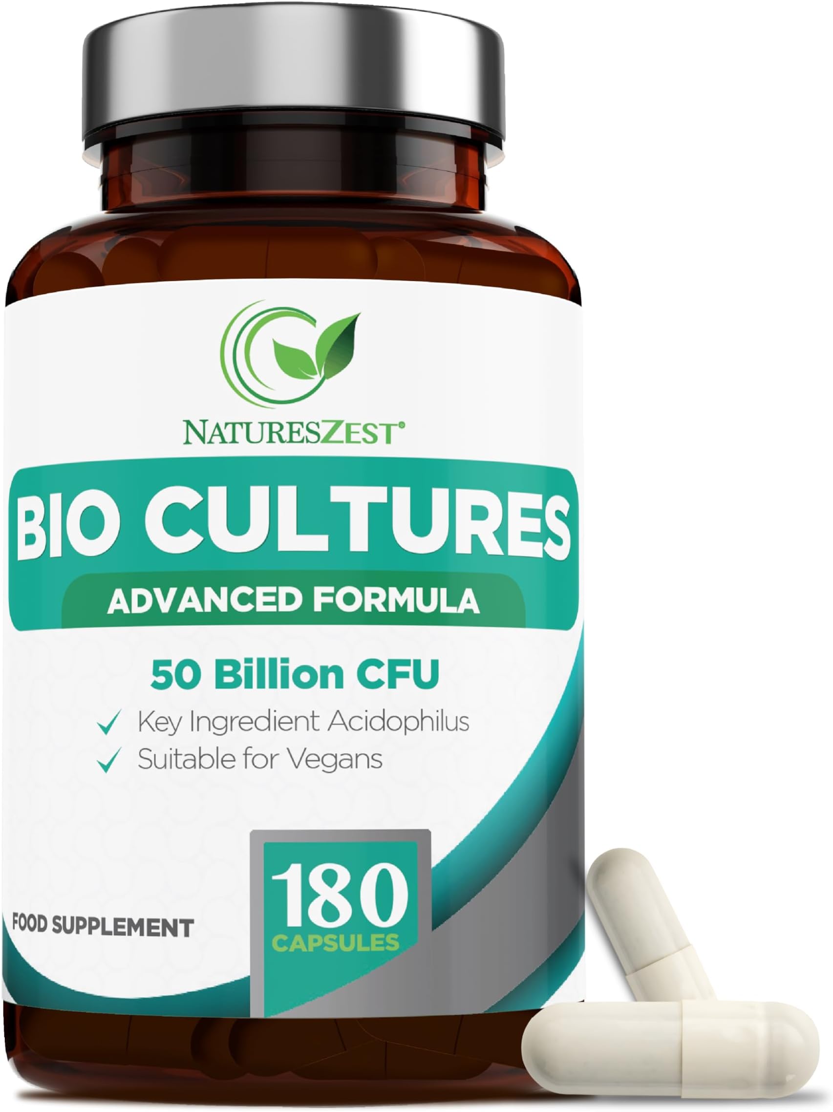 Bio Cultures Complex Probiotics & Prebiotics 50 Billion CFU – 6 Months Supply - Acidophilus & Saccharomyces Boulardii Probiotic – 180 Vegan Capsules - Probiotics for Gut Health