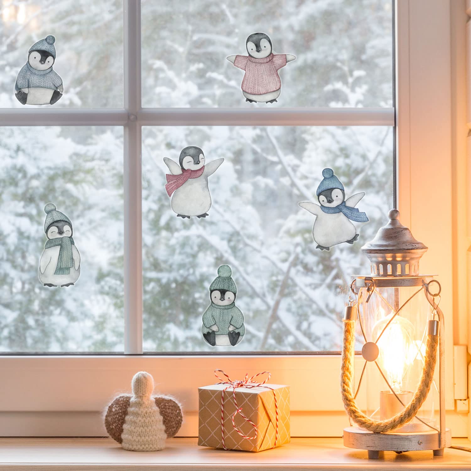 Stickerscape Watercolour Penguins Christmas Window Stickers (Watercolour Penguin) | Christmas Window Decorations To Create A Winter Themed Display | Reusable, Re-Positionable And Cleanly Removable