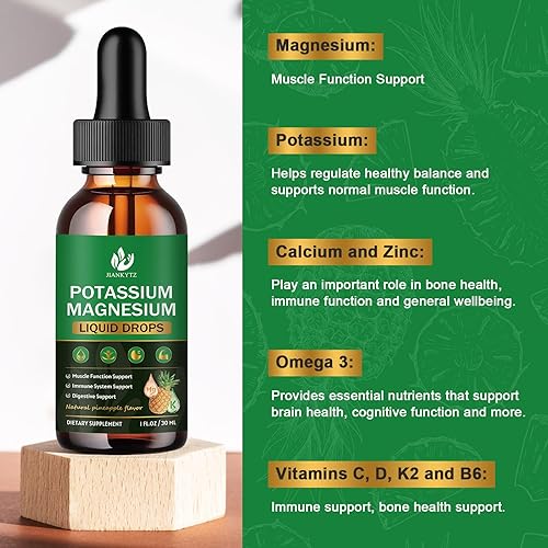 Miniatura 3 de Paquete de 2 suplementos de potasio y magnesio para la salud inmunológica y apoyo muscular, alta absorción, complejo triple de magnesio con