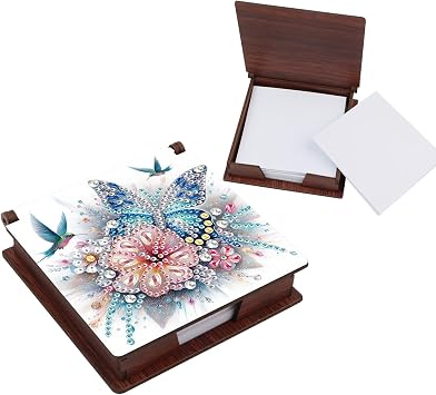 Diamond Painting Kit memo box, Diamonds art DIY Flower and Butterfly Patterns Sticky Note Box Special Shape drill, With 160 Sticky Note, Ideal for Home Office Supplies, Handicrafts, Holiday Gifts