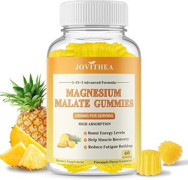 Magnesium Malate Gummies 1000mg, High Absorption Magnesium Supplements for Adults & Kids, with L-Theanine, CoQ10 & Vitamin B6, Support Energy Production, Muscle Function, Non-GMO, Vegan, 60 Ct