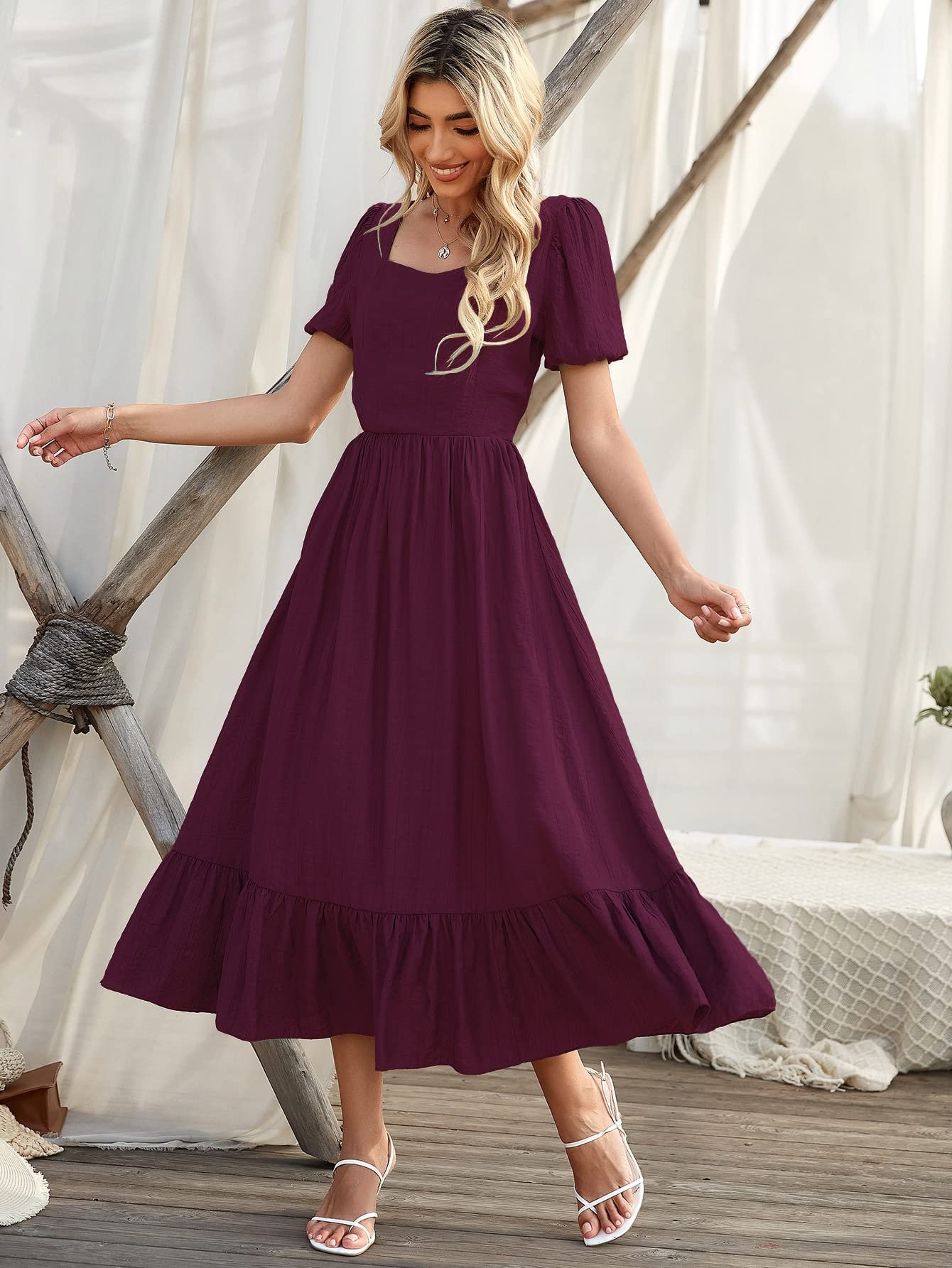 Amazon.com: Women's Dresses Ruffle Hem Puff Sleeve Dress Dress for Women  (Color : Red, Size : 4X-Large) : Clothing, Shoes & Jewelry