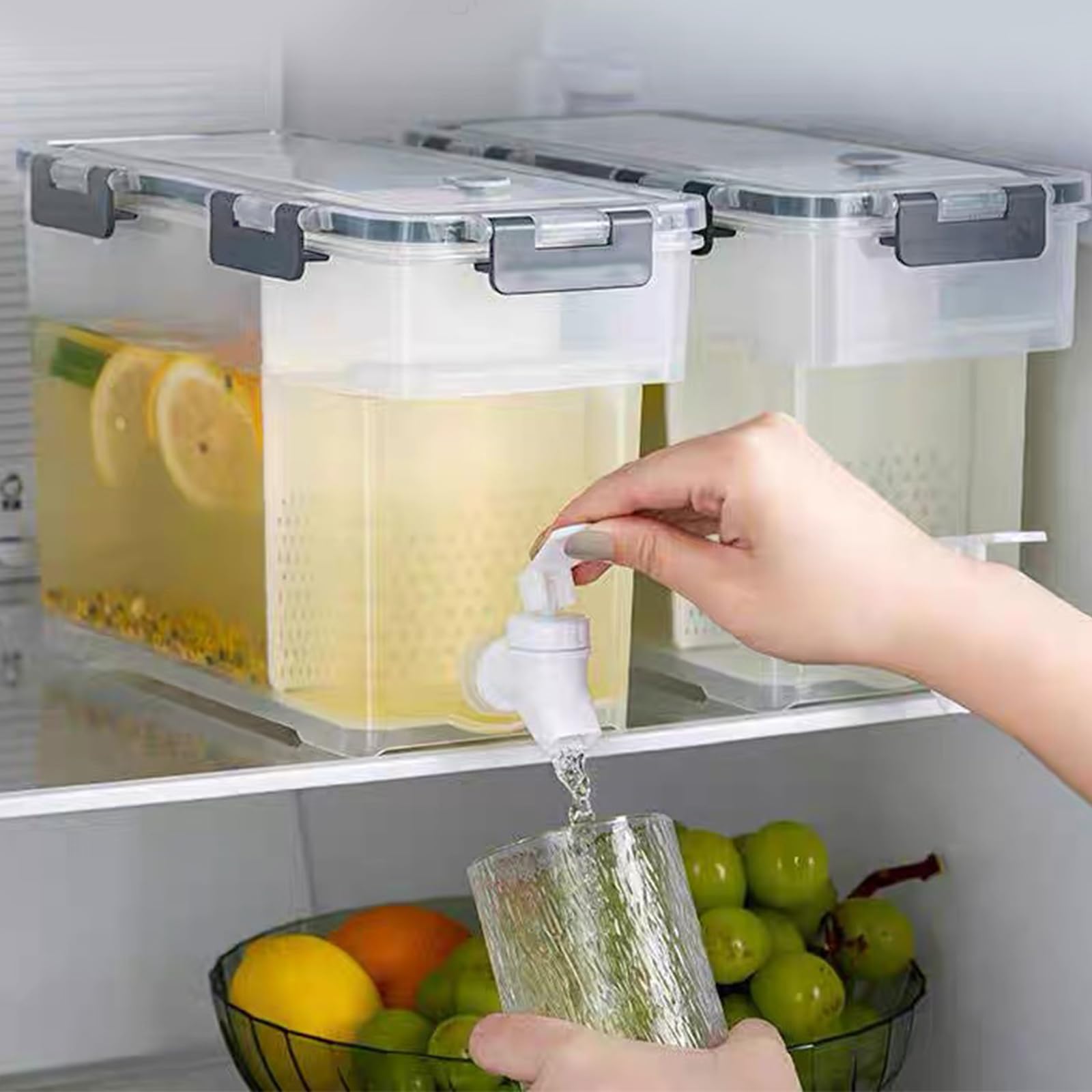 Forhome 3.5L Distributeur de Boissons avec Robinet, Distributeur de Boisson en Plastique, Distributeur D'eau pour Réfrigérateur, pour Réfrigérateur, Théière aux fruits, Bouteille de Limonade