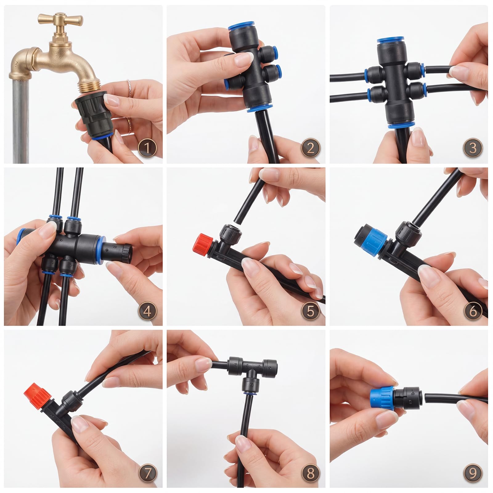 Sistema de riego por goteo de 230 pies, kit de riego por goteo de conexión rápida con manguera de riego de 1/4 pulgadas y 1/2 pulgadas y accesorios para sistema de riego de plantas de invernadero de