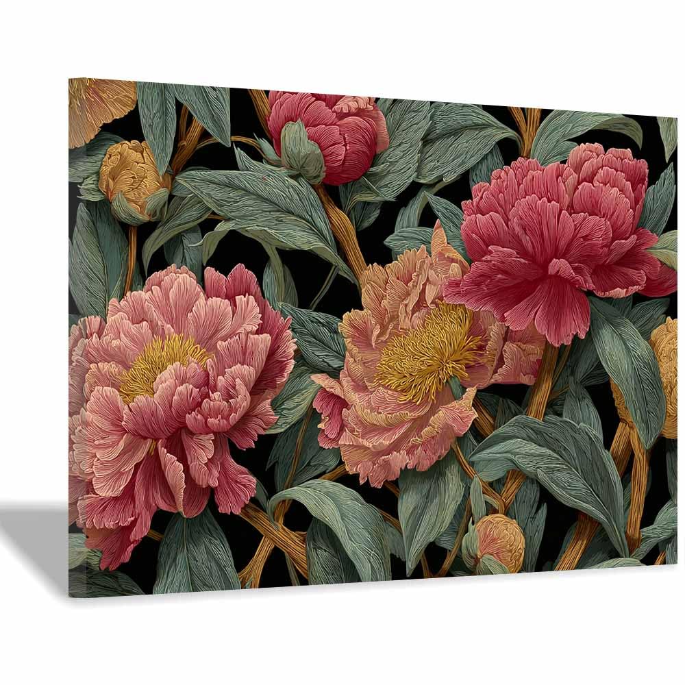 Hoqiu Multicolor Botanical Prints Vintage Peony Pattern Artwork, Wall Decoration Living Room Bedroom Hallway Stairs Decoration.(Multicolor)-30X40cm Framed