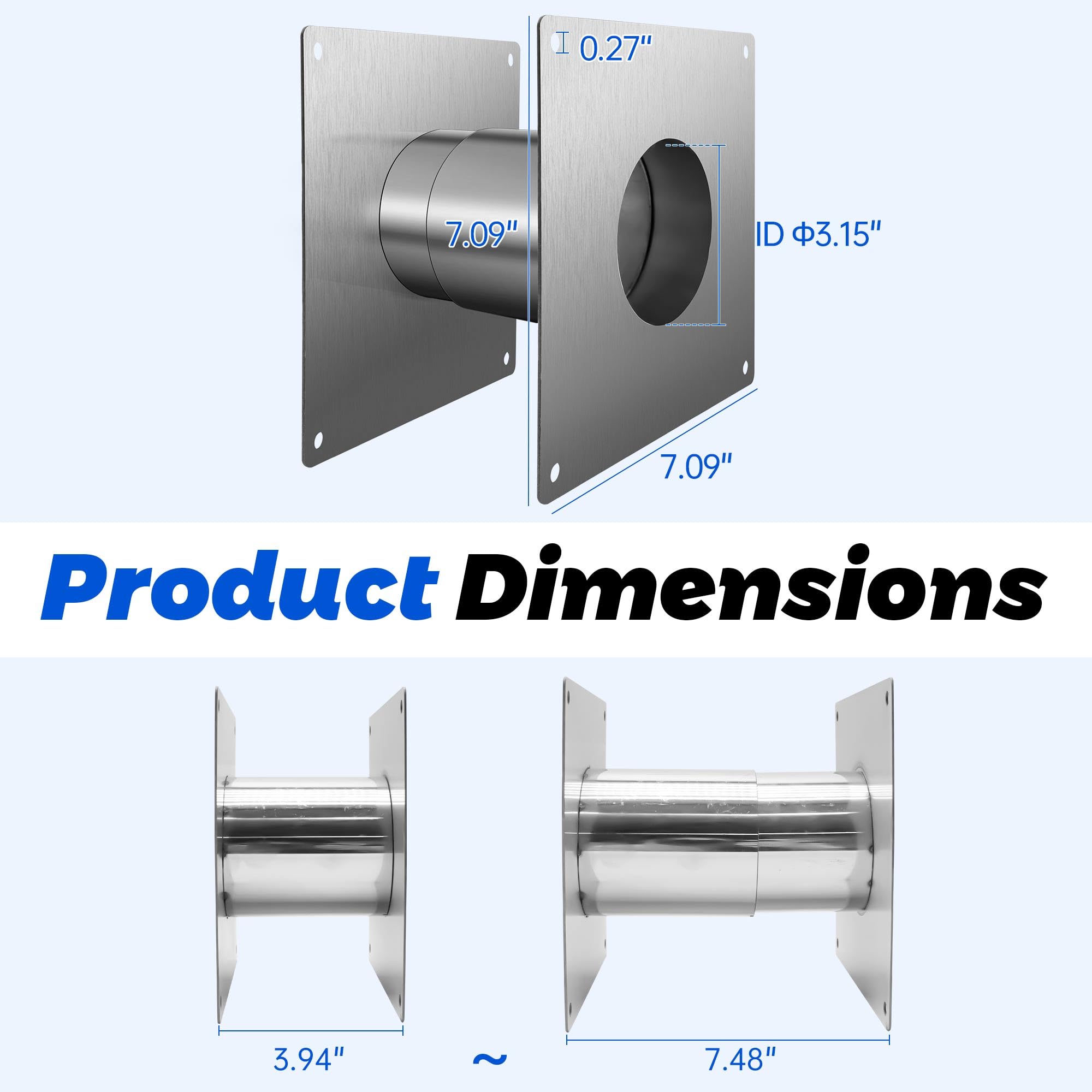 Dedal de pared de ventilación directa de acero inoxidable de 3.15 pulgadas de grosor para calentador de agua a gas interior, longitud extensible de 3.94 a 7.48 pulgadas
