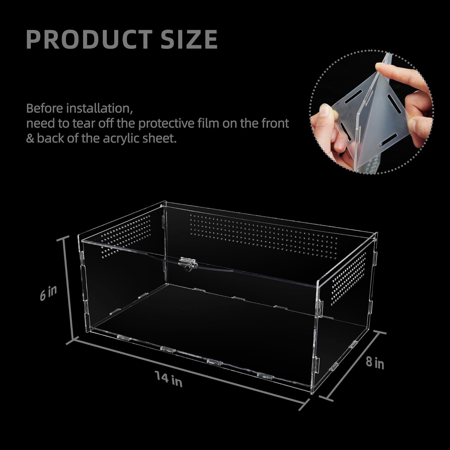 Reptile Terrarium, Tarantula Enclosure, 14x8x6 Inch Reptile Tank Habitat Clear Terrariums with Locking Latch Suitable for Tarantula,Tree Dwelling Reptiles Hermit Crab