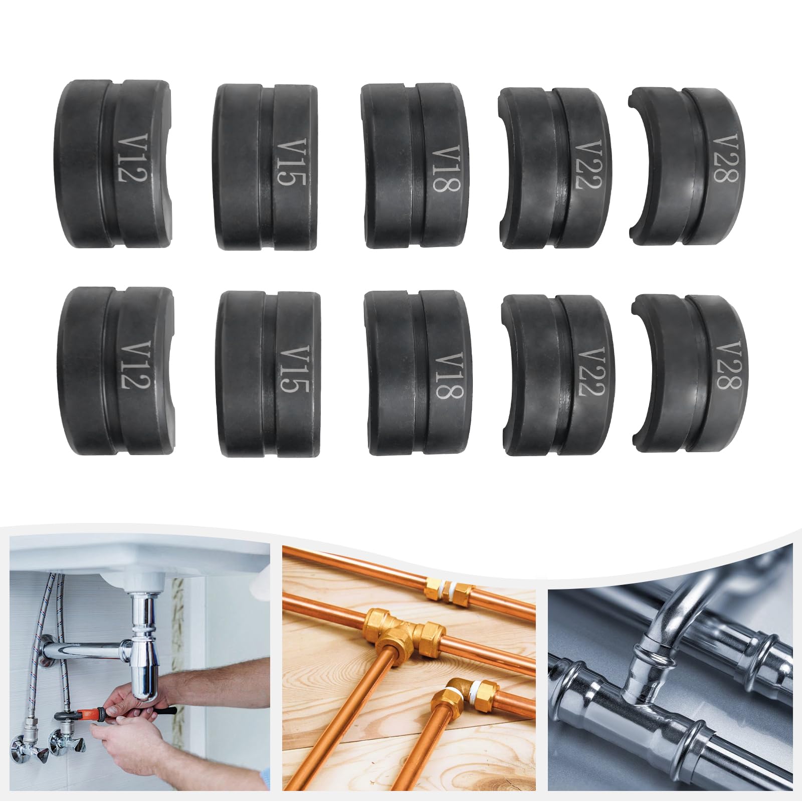 V-Kontur - Set di ganasce per tubi in rame Cr40 V12-V28, pinza pressatrice
