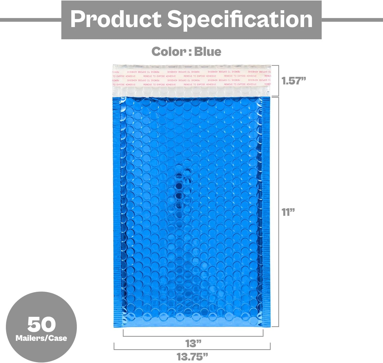 PSBM 50 PCS 13 .75 x 11 Inch Blue Metallic Glamour Bubble Mailers, Self-Sealing Peel-Off Strip, Padded Envelopes for Safe and Secure Shipping