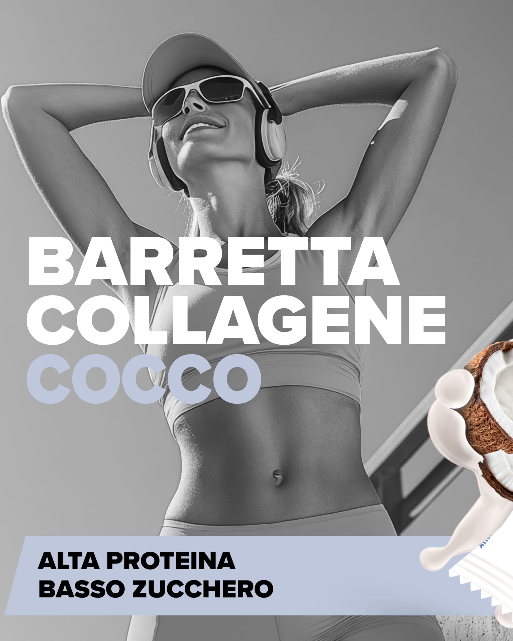 IronMaxx Collagen Protein Bar - Barretta 40g Cocco 12 pz. - Barretta proteica a basso contenuto di zucchero con collagene tipo 1, 2 e 3, 5g per barretta, da manzo alimentato ad erba.