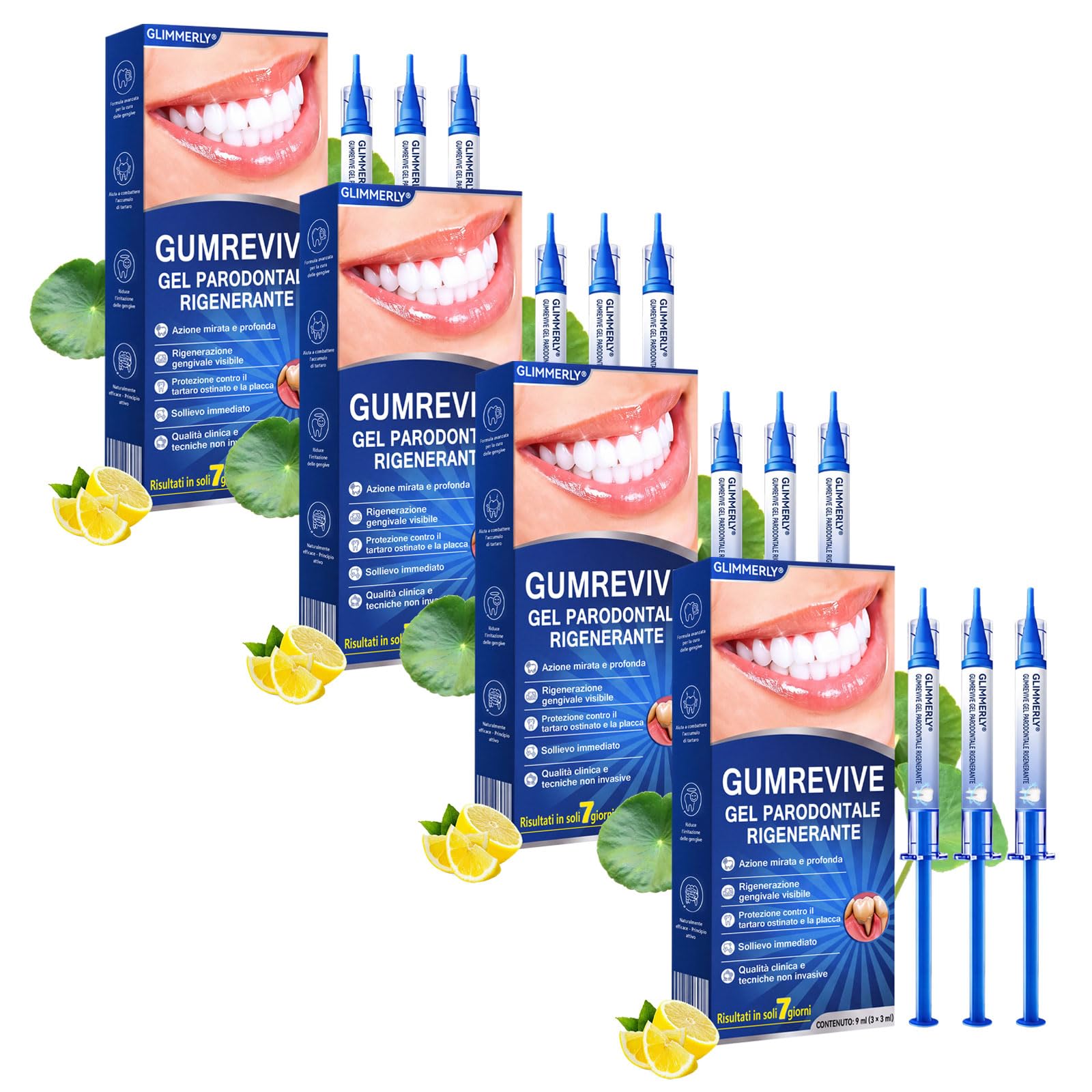 Glimmerly Gumrevive Gel Parodontale Rigenerante - 3 X 3 Ml/4Confezione | Sbiancamento Dentale Profondo, Gel Lenitivo Naturale Per La Protezione Delle Gengive, Sollievo Rapido, Alito Fresco