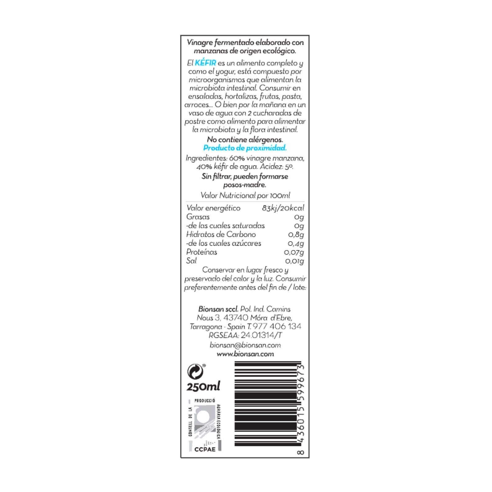 BIONSAN PROBIOTIC COMPLET vinagre de manzana con kefir agua 250ml
