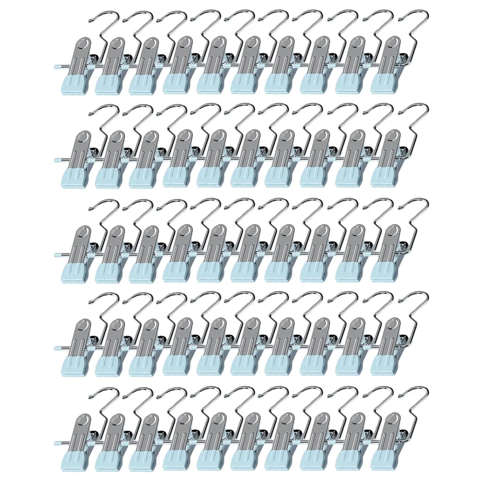 Klamerki do bielizny na sznurku do prania Klamerki do bielizny ze stali nierdzewnej z haczykami do wieszania ubrań(Blue,50pcs)